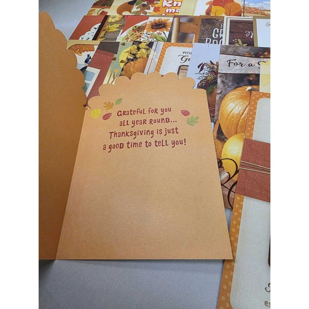 Thanksgiving Day Greeting Cards No Envelopes (30 Cards w/ Greetings Inside)